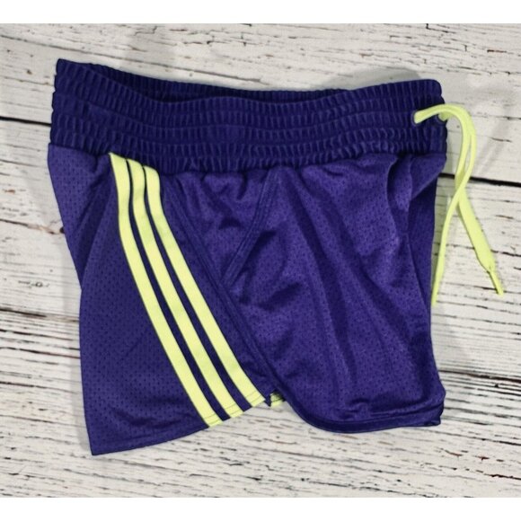 Adidas Mesh Running Shorts Wide Waist Training Purple Neon Green Size Medium - Picture 8 of 11